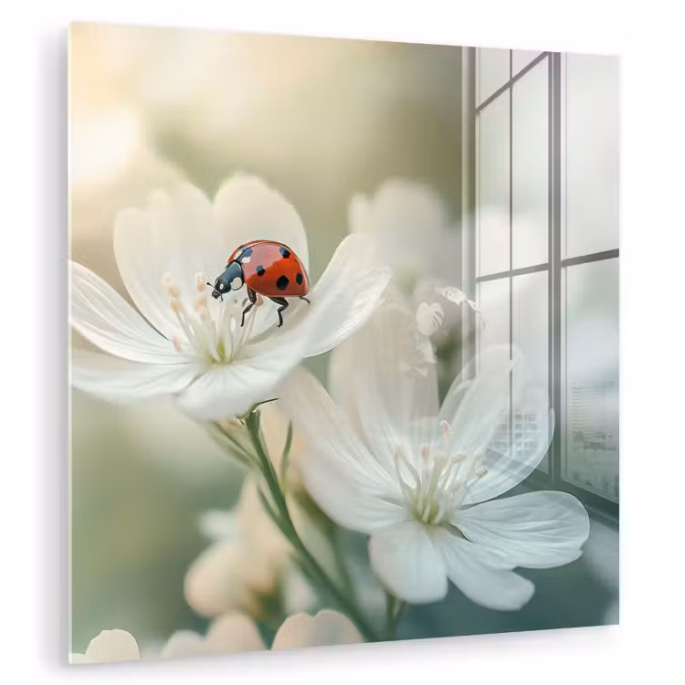 Lieveheersbeestje - Bloemen - Wit plexiglas 5mm klein -zzzproduct_nieuw