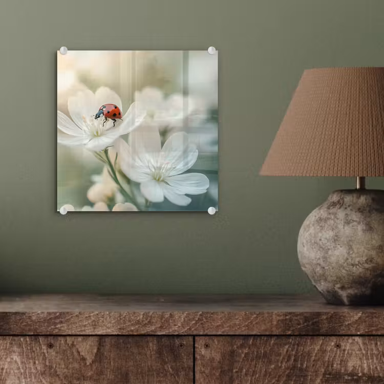 Lieveheersbeestje - Bloemen - Wit plexiglas 5mm klein -sfeer3