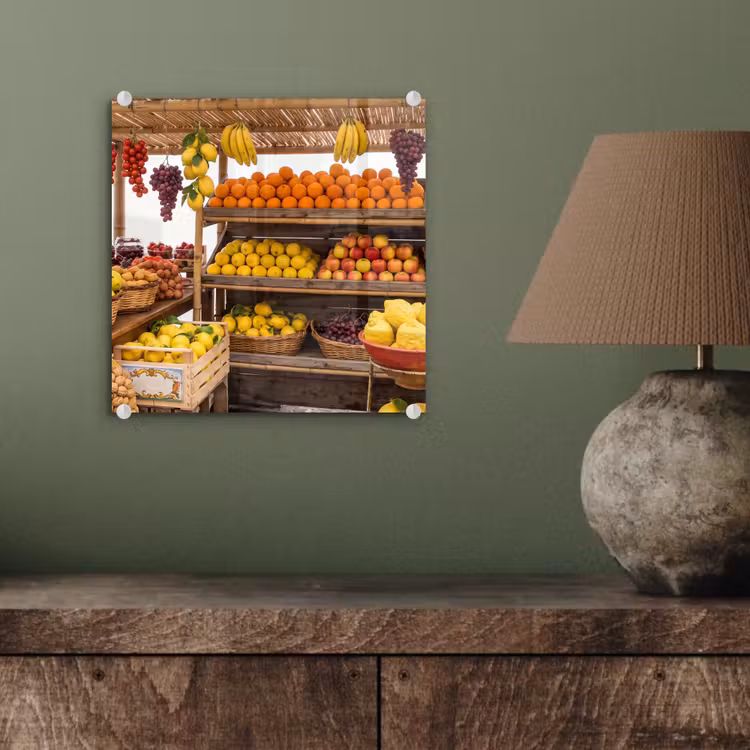 Glasbild - Marktstand – Obst – Frisch - Marktkraam - Fruit - Vers plexiglas 5mm klein