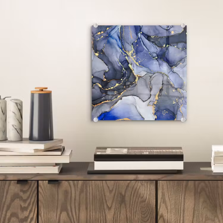 Marmer - Goud - Abstract - Blauw plexiglas 5mm klein -sfeer1