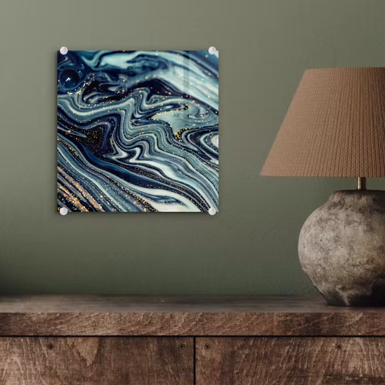 Marmer - Goud - Blauw - Glitter - Marmerlook - Abstract plexiglas 5mm klein -sfeer3
