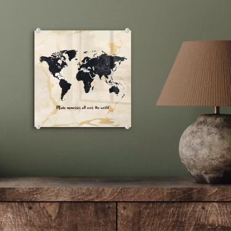 Marmer - Wereldkaart - Goud - Zwart plexiglas 5mm klein -sfeer3