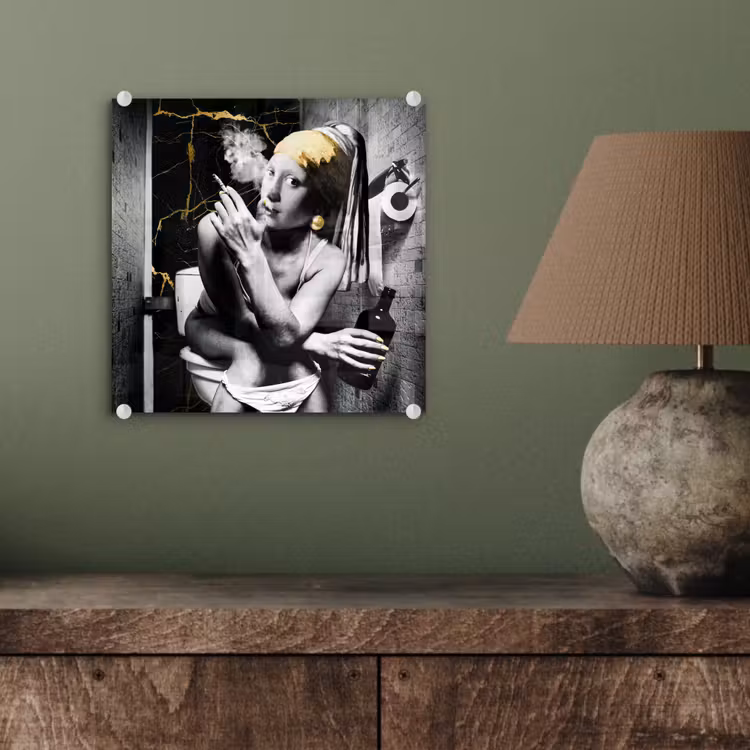 Marmerlook - Meisje met de parel - Sigaretten - Toilet - Goud - Kunst - Oude meesters plexiglas 5mm klein -sfeer3
