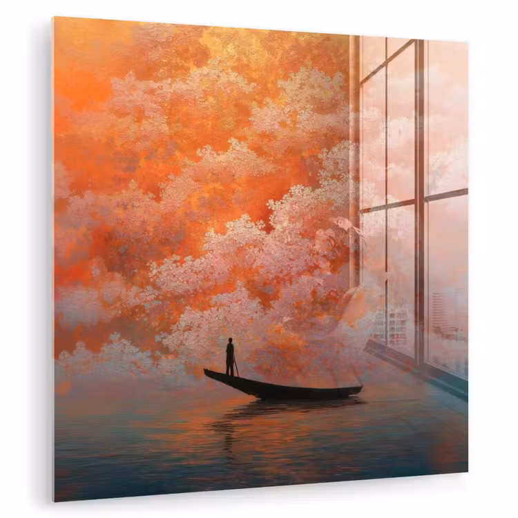 Zee - Boot - Wolken - Oranje plexiglas 5mm klein -zzzproduct_nieuw