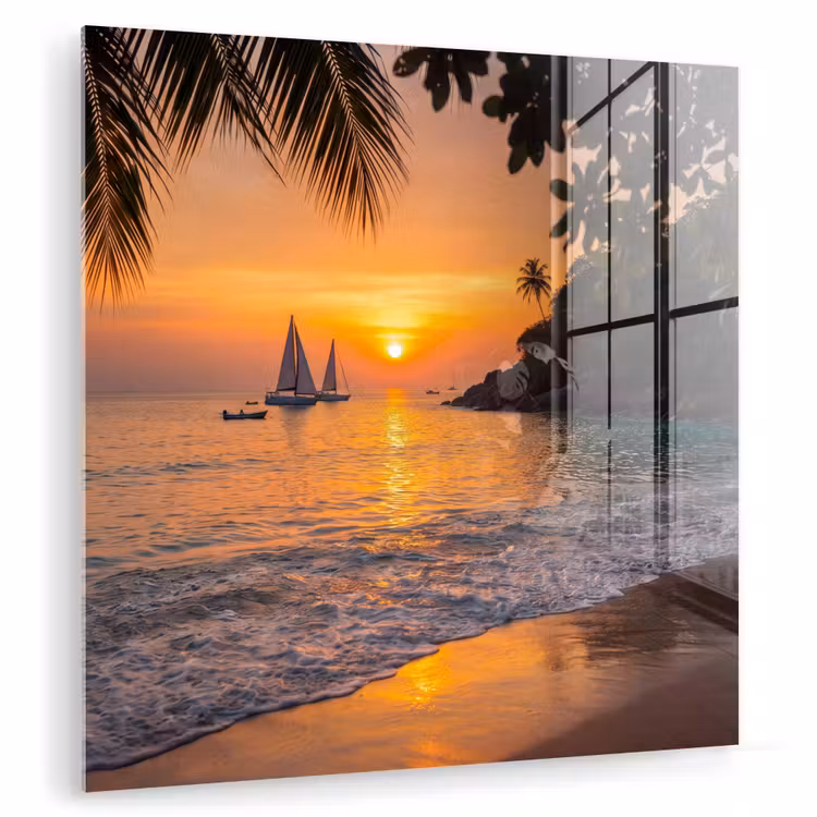 Zee - Zonsondergang - Boot - Natuur - Oranje plexiglas 5mm klein -zzzproduct_nieuw