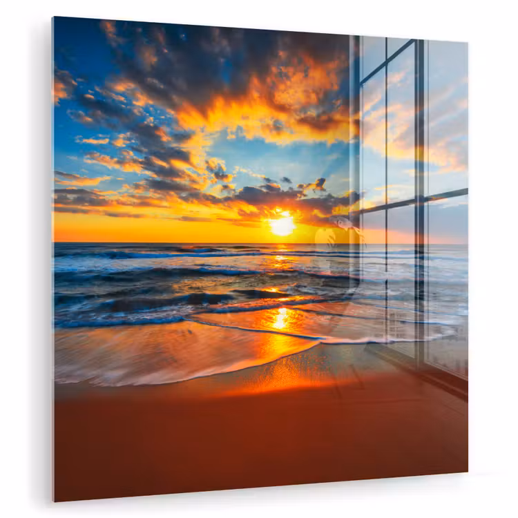 Zee - Zonsondergang - Strand - Wolken - Oranje plexiglas 5mm klein -zzzproduct_nieuw