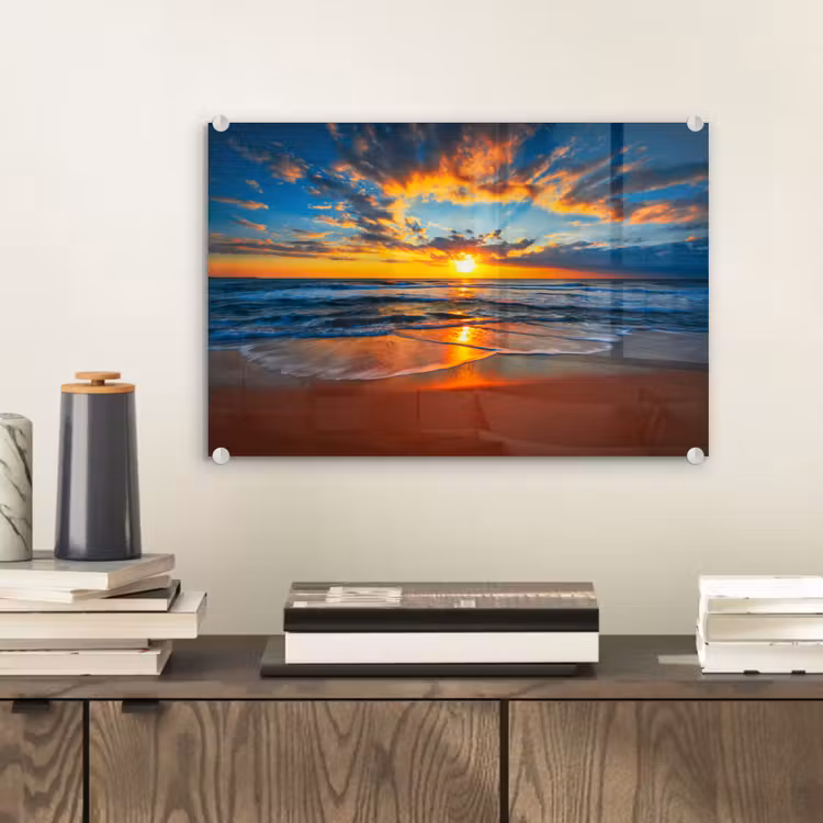 Zee - Zonsondergang - Strand - Wolken - Oranje plexiglas 5mm klein -sfeer1
