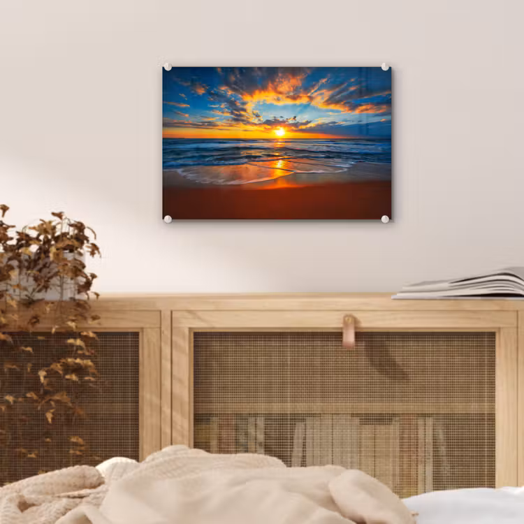 Zee - Zonsondergang - Strand - Wolken - Oranje plexiglas 5mm klein -sfeer3