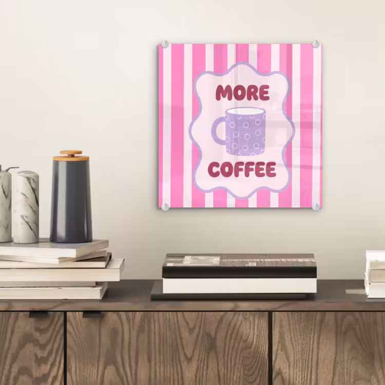 More coffee - Roze - Paars - Strepen - Mok plexiglas 5mm klein -sfeer1
