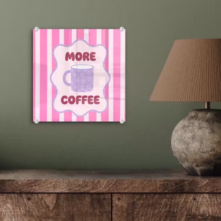 More coffee - Roze - Paars - Strepen - Mok plexiglas 5mm klein -sfeer3