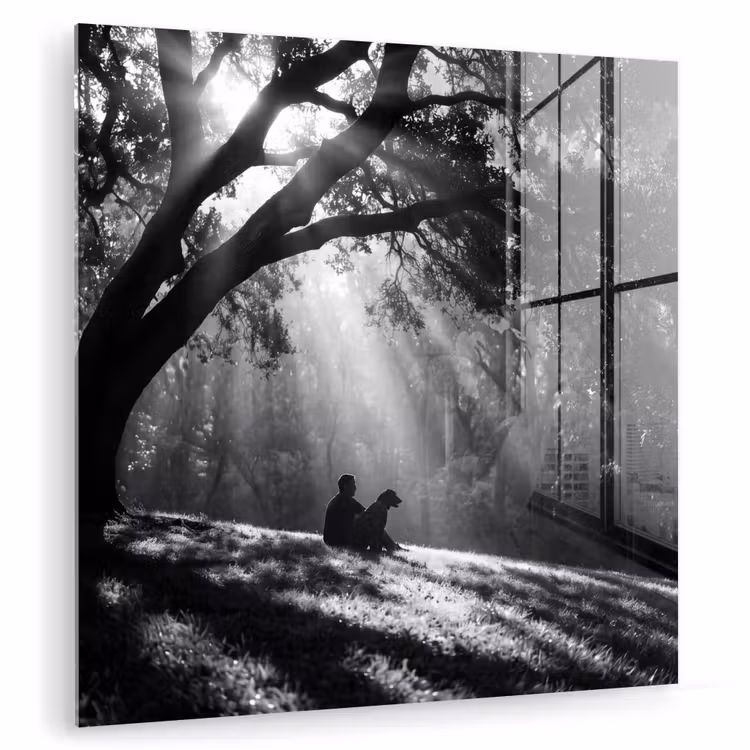 Mens - Hond - Natuur - Zwart-wit - Silhouet plexiglas 5mm klein -zzzproduct_nieuw