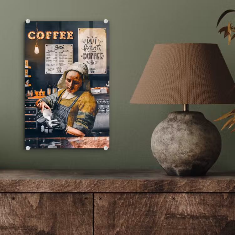 Melkmeisje - Barista - Koffie - Vintage - Kunst - Abstract - Schilderij - Oude meesters plexiglas 5mm klein -sfeer3