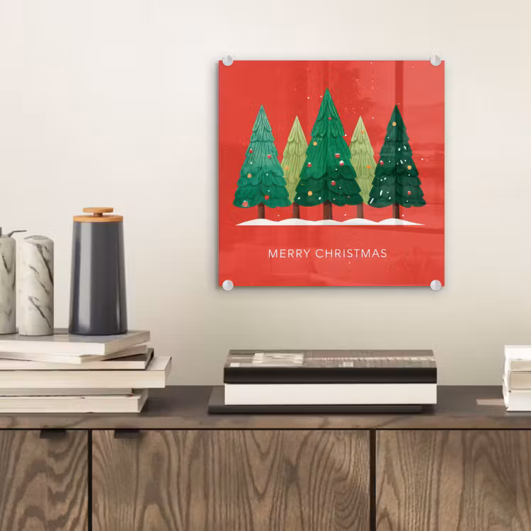 Minimalistisch - Kerstbomen - Rood - Sneeuw plexiglas 5mm klein -sfeer1