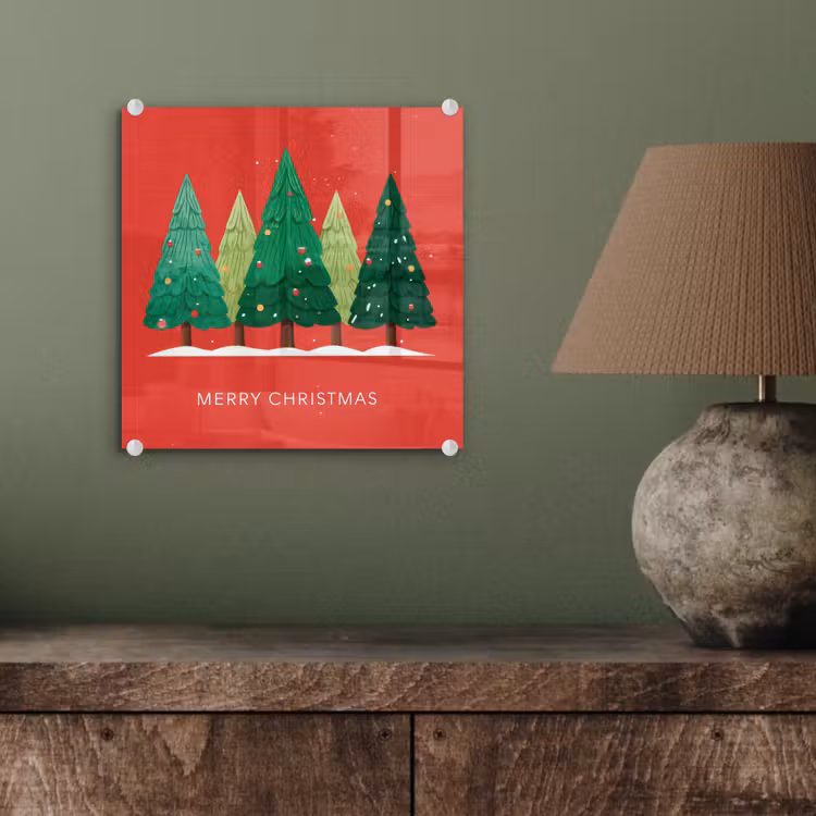 Minimalistisch - Kerstbomen - Rood - Sneeuw plexiglas 5mm klein -sfeer3