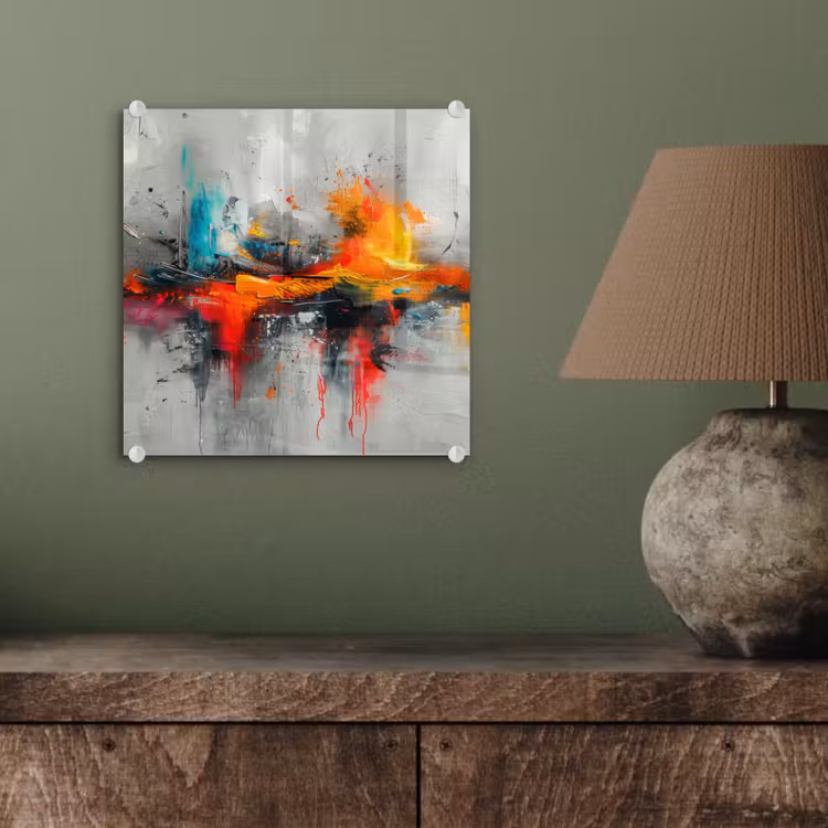 Moderne kunst - Oranje - Grijs - Abstract plexiglas 5mm klein -sfeer3