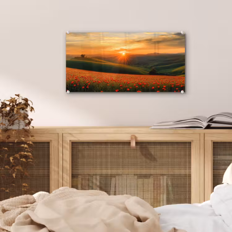 Klaprozen - Bloemen - Heuvels - Zonsondergang plexiglas 5mm klein -sfeer4