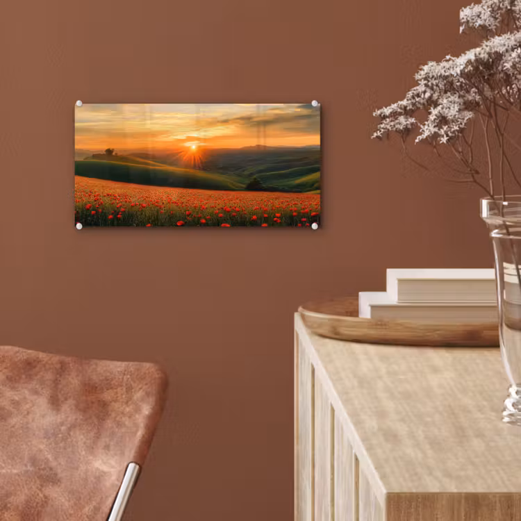 Klaprozen - Bloemen - Heuvels - Zonsondergang plexiglas 5mm klein -sfeer5