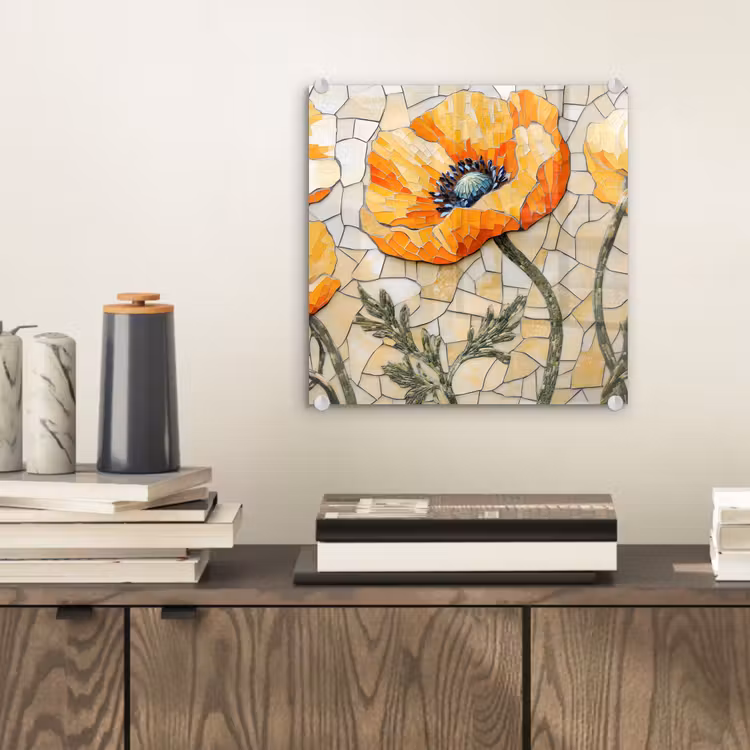 Klaprozen - Oranje - Mozaïek - Bladeren plexiglas 5mm klein -sfeer1