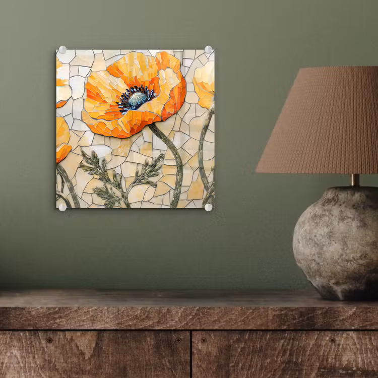 Klaprozen - Oranje - Mozaïek - Bladeren plexiglas 5mm klein -sfeer3