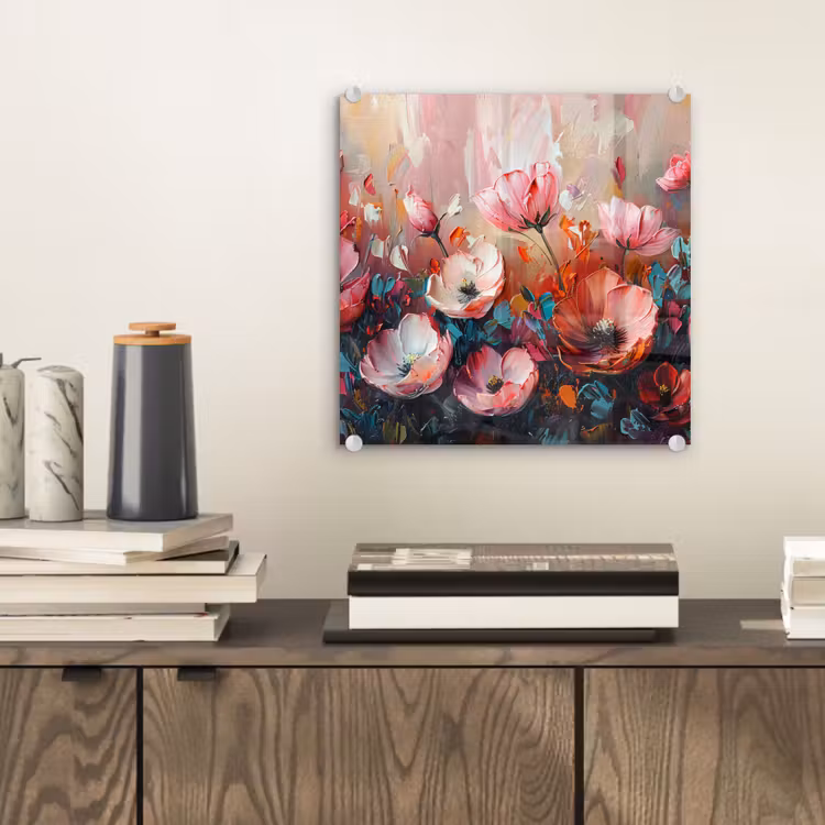 Klaprozen - Roze - Bloemen - Botanisch - Kunst plexiglas 5mm klein -sfeer1