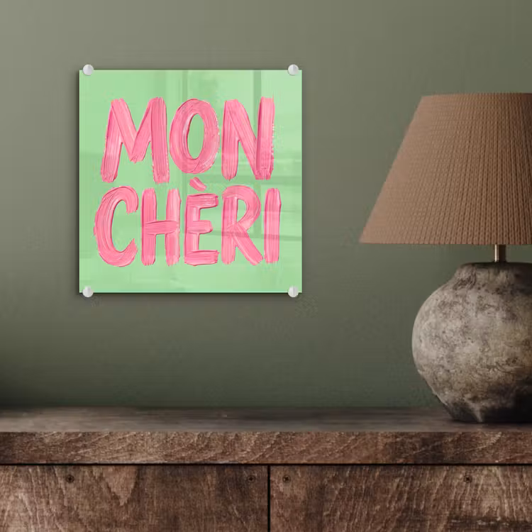 Mon cheri - Groen - Roze plexiglas 5mm klein -sfeer3
