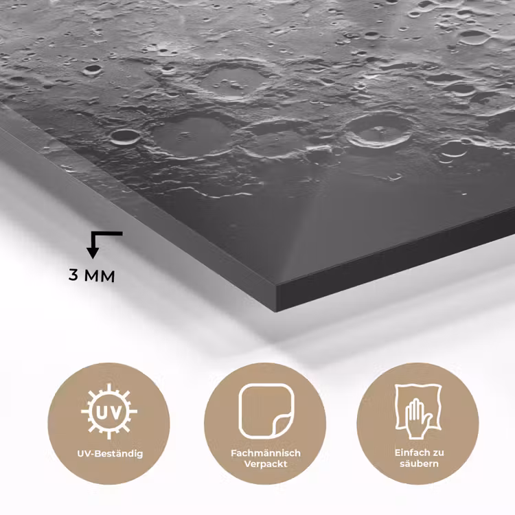 Glasbild - Mond – Krater – Weltraum - Maan - Kraters - Ruimte plexiglas 5mm klein