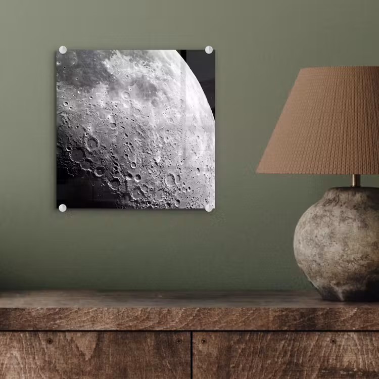 Glasbild - Mond – Krater – Weltraum - Maan - Kraters - Ruimte plexiglas 5mm klein