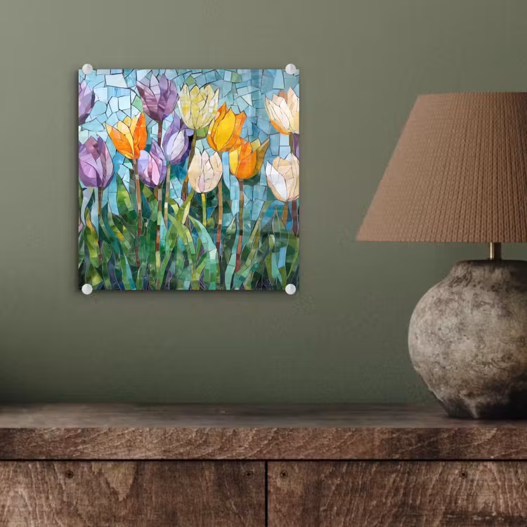 Mozaïek - Veld - Tulpen - Kleurrijk plexiglas 5mm klein -sfeer3