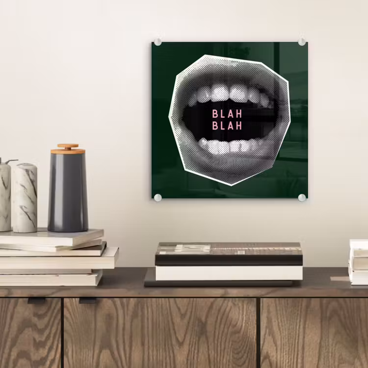 Mond - Groen - Illustratie - BLAH BLAH plexiglas 5mm klein -sfeer1