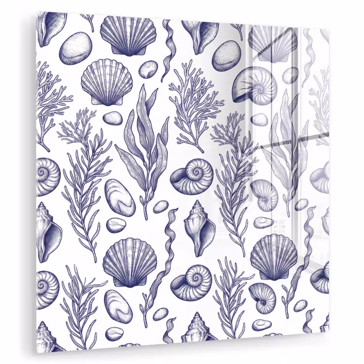 Schelpen - Zeewier - Oceaan - Illustratie - Blauw plexiglas 5mm klein -zzzproduct_nieuw