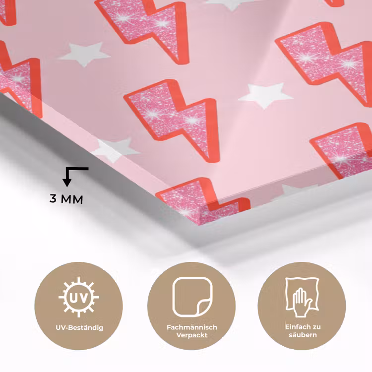 Patroon - Bliksem - Ster - Glitter - Roze plexiglas 5mm klein -wsfeer2_DE