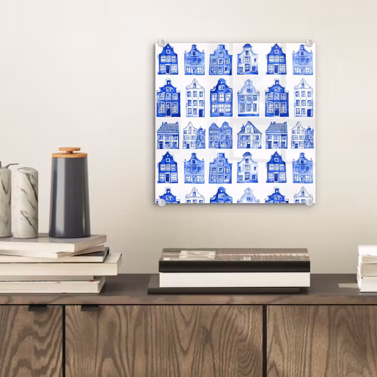 Patroon - Huizen - Blauw plexiglas 5mm klein 11 -sfeer1