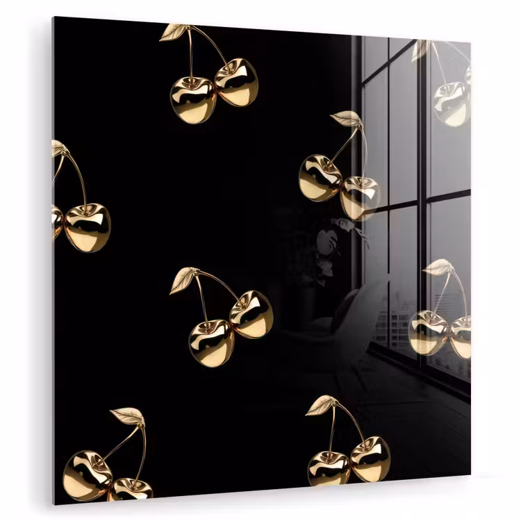 Patroon - Kersen - Goud - Chrome plexiglas 5mm klein -zzzproduct_nieuw