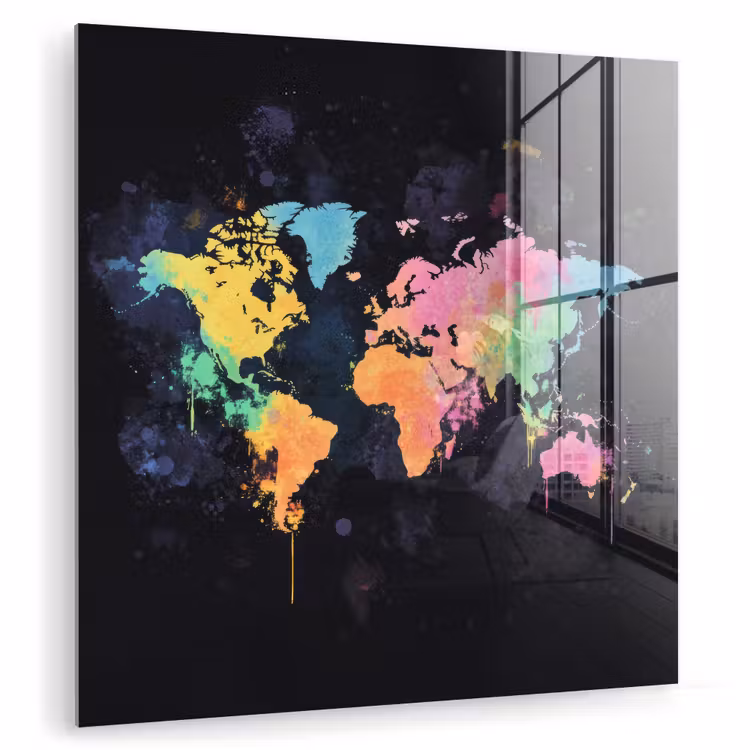 Neon - Pastel - Wereldkaart - Mistig plexiglas 5mm klein -zzzproduct_nieuw