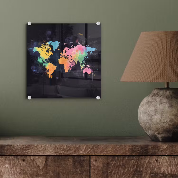 Neon - Pastel - Wereldkaart - Mistig plexiglas 5mm klein -sfeer3