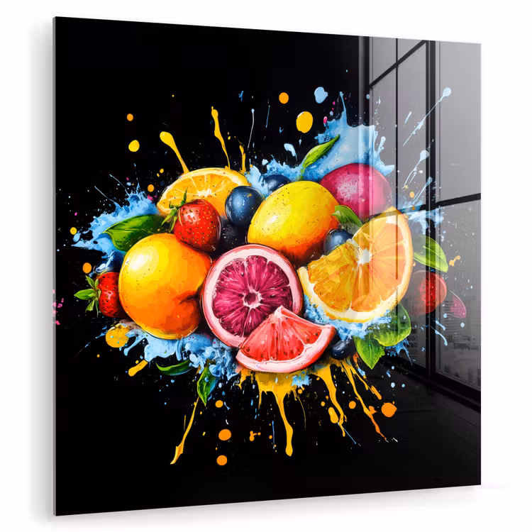 Fruit - Graffiti - Kleurrijk - Sinaasappel - Aardbei - Abstract plexiglas 5mm klein -zzzproduct_nieuw
