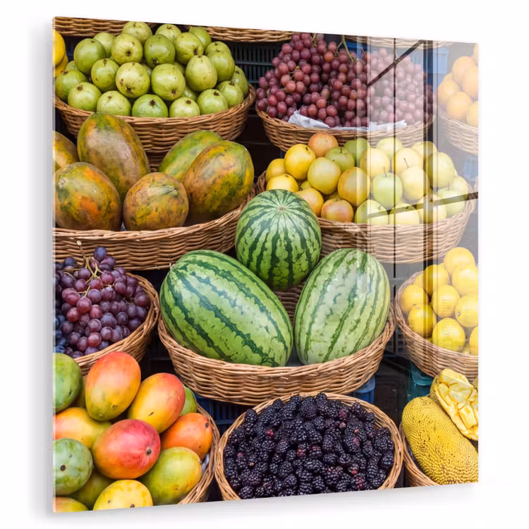 Glasbild - Obst – Markt – Bunt - Fruit - Markt - Kleurrijk plexiglas 5mm klein