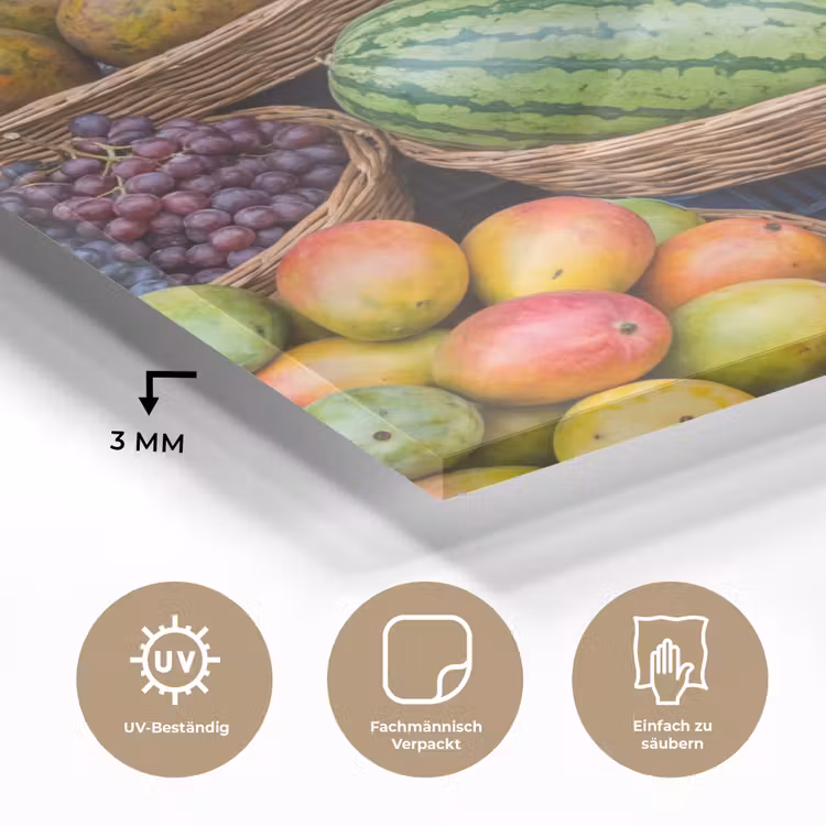 Glasbild - Obst – Markt – Bunt - Fruit - Markt - Kleurrijk plexiglas 5mm klein