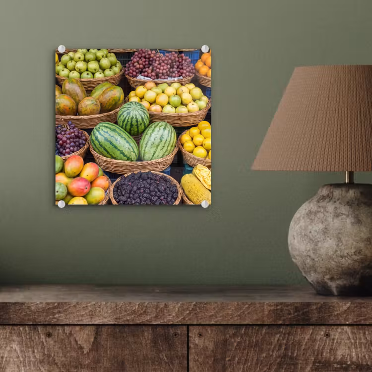 Glasbild - Obst – Markt – Bunt - Fruit - Markt - Kleurrijk plexiglas 5mm klein