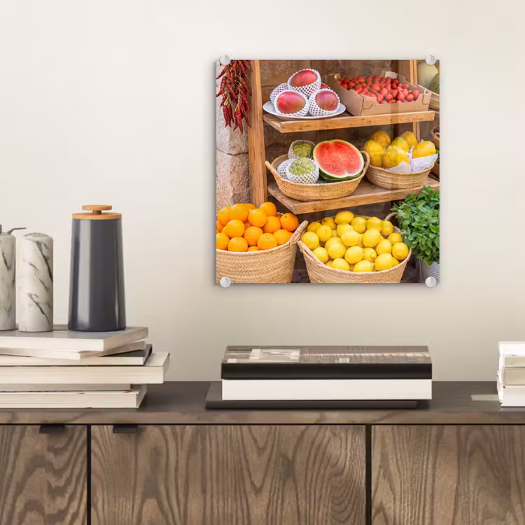 Glasbild - Obst – Markt – Frisch - Fruit - Markt - Vers plexiglas 5mm klein