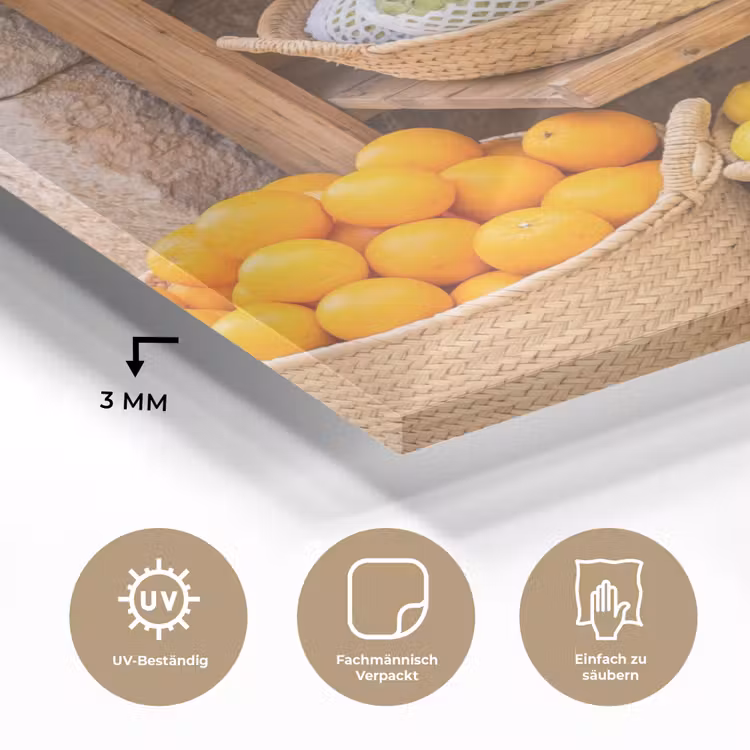 Glasbild - Obst – Markt – Frisch - Fruit - Markt - Vers plexiglas 5mm klein