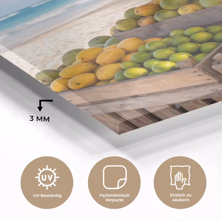 Glasbild - Obst – Strand – Tropisch - Fruit - Strand - Tropisch plexiglas 5mm klein