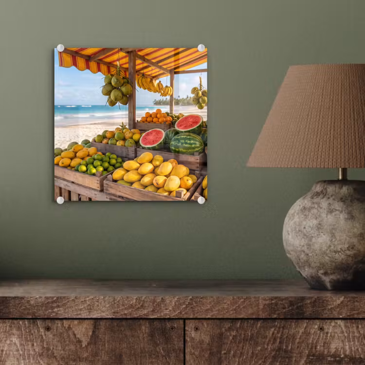Glasbild - Obst – Strand – Tropisch - Fruit - Strand - Tropisch plexiglas 5mm klein