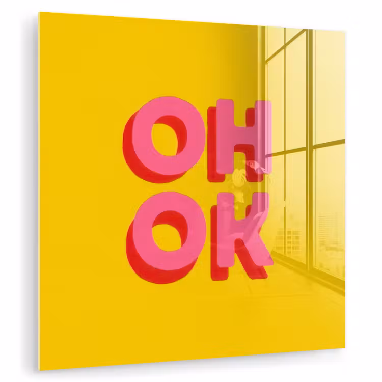 Oh ok - 3D - Geel - Roze plexiglas 5mm klein -zzzproduct_nieuw