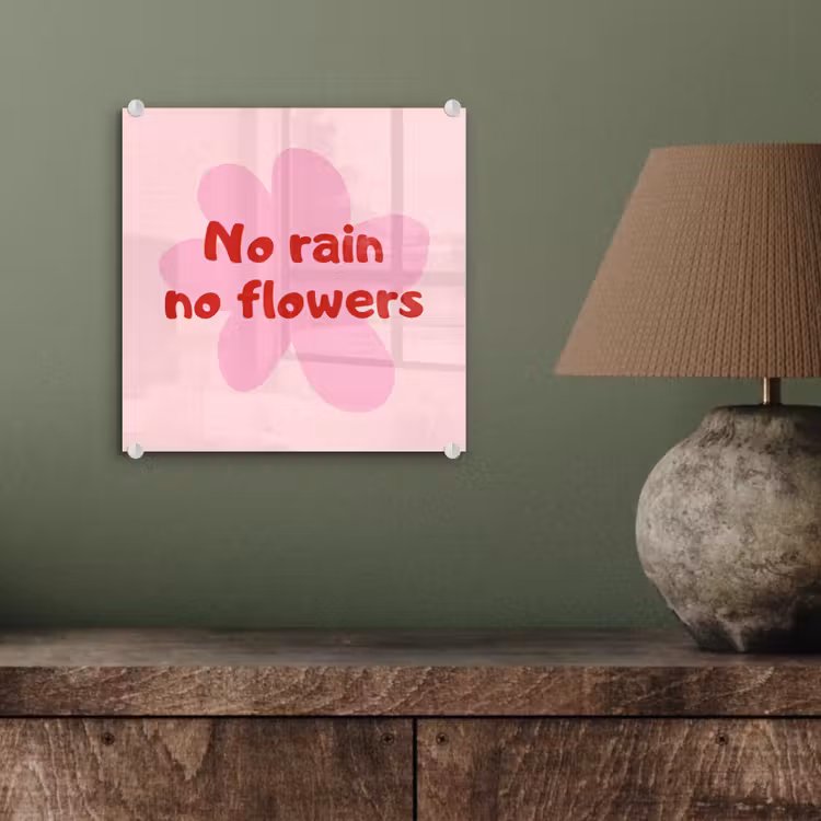 No rain no flowers - Bloem - Roze plexiglas 5mm klein -sfeer3