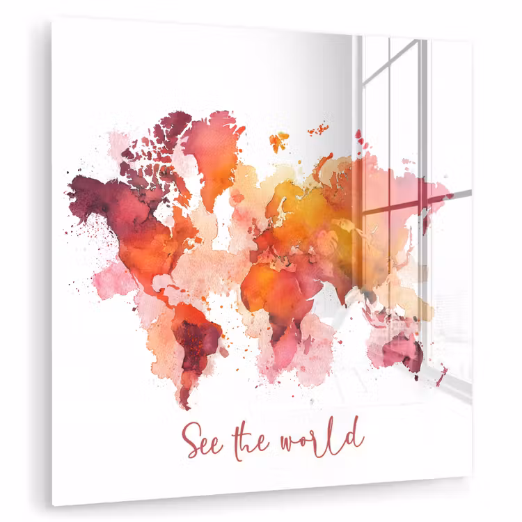 Oranje - Aquarel - Quote - Wereldkaart plexiglas 5mm klein -zzzproduct_nieuw