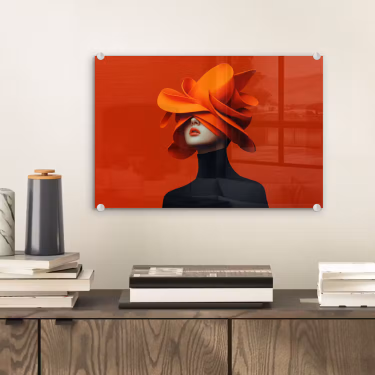 Oranje - Hoed - Vrouw plexiglas 5mm klein -sfeer1