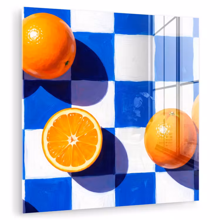 Glasbild - Orange – Kariert – Essen - Sinaasappel - Geruit - Eten plexiglas 5mm klein