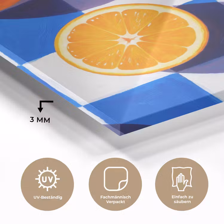 Glasbild - Orange – Kariert – Essen - Sinaasappel - Geruit - Eten plexiglas 5mm klein