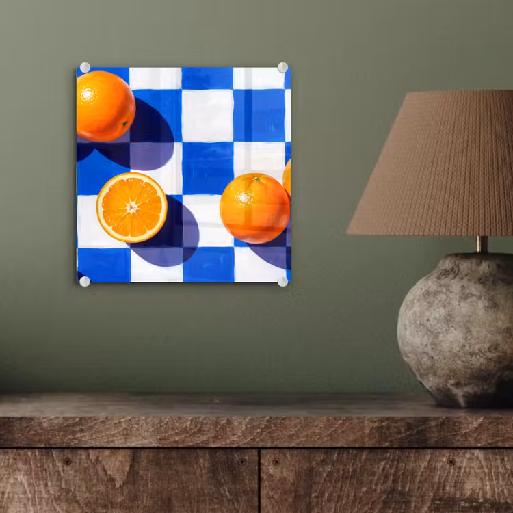 Glasbild - Orange – Kariert – Essen - Sinaasappel - Geruit - Eten plexiglas 5mm klein